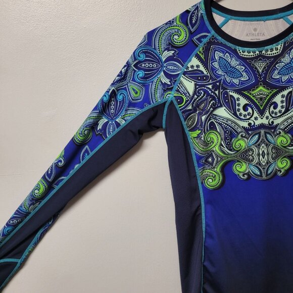 Athleta Athletic‎ Top Shirt Womens XS Long Sleeve Workout Gym Blue Green Thumb - Picture 3 of 9